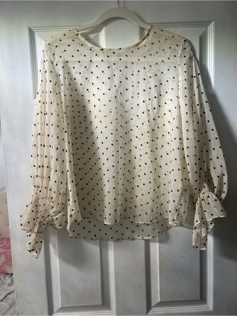 Blush Boutique Medium Polka Dot Ruffle Sleeve Blouse - Cream/Black